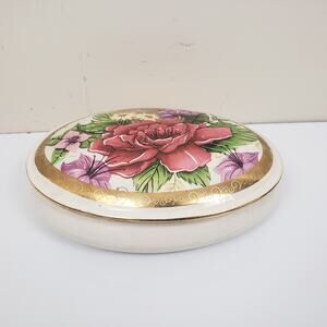 Vintage Trinket Floral Fine Porcelain Music Jewelry Box by Casual Ltd Ed 1995